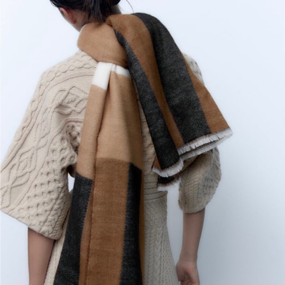 Zara Accessories - ZARA Women's Striped Scarf(Taupe Brown, Size:M)